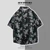 Camisa Casual Delgada Estilo Hong Kong Verano Estampado Digital Floral Playa Holgada Camisa de Manga Corta Floral para Hombre Ropa de Pareja