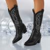 Comercio Exterior Botas Altas de Tacón Alto con Punta Estilo Europeo y Americano Talla Grande, Botas de Vaquero Occidentales Negras para Montar, Botas Largas Adelgazantes que Aumentan la Altura para Mujer