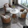 Mesa Redonda de Lazer Estilo Nórdico, Sofá de Recepção em Couro com Pata de Gato para Hotel Salão de Beleza, Conjunto de Mesa e Cadeira para Sala de Reuniões de Escritório de Vendas