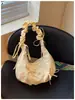 Nova Bolsa Cor Sólida Design de Nicho Ins Alça Plissada Bolsa de Ombro Único com Laço Versão Casual Tendência Bolsa Fofa de Axila