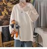 Camiseta de manga larga para hombre, nueva chaqueta interior holgada de moda de otoño, marca de moda de Hong Kong, camisa básica de color sólido para parejas, suéter