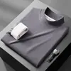 Camiseta de gola semi-alta com base de veludo dupla face de peso pesado 280G, manga longa, quente, outono e inverno, masculina