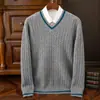 Novo Suéter de Lã com Gola Tricotada Grossa Masculina para Outono e Inverno Camisa Casual Quente de Camada Base para Homens