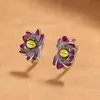 Estilo Chinês Elegante Retrô Pequeno e Requintado Esmalte Cloisonné Lótus Clipe de Orelha Feminino Estilo Literário Moda Joia Versátil