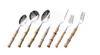 Talheres de Aço Inoxidável com Cabo de Bambu Rústico com Inserção Rústica, Faca, Garfo e Colher para Comida Ocidental