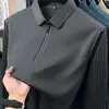 Camisa Polo para Hombre 2026 Primavera y Otoño Nueva Alta Gama Casual de Negocios para Hombre con Media Cremallera y Cuello Camisero Rayada de Manga Larga