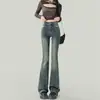 Calça Jeans Azul Vintage Flare para Mulheres Verão 2025 Tendência Versátil Nova Cintura Alta Emagrecedora Bootcut