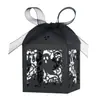 Caja de dulces de Halloween con diseño de fantasma negro cortado con láser y moño de listón, caja de regalo, caja de dulces para fiesta en stock
