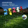 E-Commerce Transfronteiriço Outdoor Alimentado por Energia Solar Tecido de Seda Simulada Flor Rosa de 3 Cabeças Luz Impermeável Decoração de Jardim Estaca de Chão Luz para Gramado