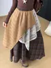 Falda de Cuadros con Encaje Irregular para Mujer en Otoño e Invierno Nicho Falda de Paraguas Línea A Aspecto Adelgazante Falda de Longitud Media