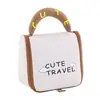 Bolsa de Maquillaje de Mano con Bloques de Color Estilo Femenino Gatito de Dibujos Animados Portátil Gran Capacidad Gancho Bolsa de Almacenamiento para Artículos de Tocador de Viaje
