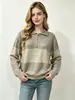 Atacado transfronteiriço direto da fábrica: Suéter feminino de outono e inverno com gola polo e zíper parcial, listras largas contrastantes, top de malha