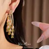 Pendientes de Plata Recubierta de Oro Real de 18K con Aguja de Plata, Zirconia y Borla de Gota de Agua, Pendientes de Lujo Ligero de Gama Alta, Exquisitos Accesorios para Orejas Estilo Palacio