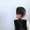 Nova Faixa de Cabelo Infantil com Estampa Xadrez Vermelho e Flores, Elástico de Cabelo