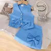 Conjunto de Verão Novo Azul para Meninas Shein Transfronteiriço, com Colete e Saia Bodycon, Estilo Elegante e Gentil, em Estoque e Mais Vendido
