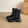 Tiro real~ Botines cortos de mujer forrados de polar, nuevo modelo de otoño 2026, botines Chelsea de tacón grueso, botines de caña gruesa para mujer