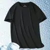 Camiseta Masculina de Manga Curta Verão Cor Sólida Solta Manga Curta Masculina Respirável Alta Elasticidade Secagem Rápida Camiseta Masculina Seda Gelada Esportiva e Lazer