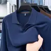Suéter de lã com mangas compridas e gola de gaivota, novo outono masculino casual cor sólida gola de lapela camisa básica atacado