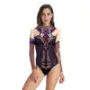 Traje de baño conservador de una pieza para mujer de verano, traje de cosplay de película transfronterizo europeo y americano, traje de baño de manga larga para mujer con estampado digital 3D, MV