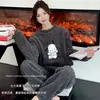 Traje de Pijama Arcoíris Invierno Engrosado Dibujos Animados Durazno Pijamas Ropa de Casa para Mujer Coral Fleece Moderno Holgado
