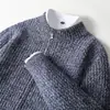 Nuevo Cárdigan de Lana con Cremallera Casual de Negocios Otoño e Invierno para Hombre de Cuello Alto Medio Chaqueta de Punto Gruesa de Color Contrastante Suéter