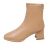Botas de tornozelo de moda com salto alto estilo francês para mulheres, 2026 outono e inverno novas botas slim de salto grosso estilo britânico, botins Martin para baixinhas