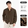Camisa Masculina de Manga Longa com Mistura de Linho Lyocell de Alta Qualidade Primavera Outono Estilo Old Money Gola Lapela Camisa Casual Top Masculino