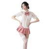 Lencería Erótica Sexy Uniforme de Estudiante Forro Camisa con Lazo Uniforme Tentación Cuadros Británicos Falda Plisada de Marinero Minifalda