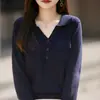 Suéter de Punto con Bolsillo en Solapa de Diseño Estilo Francés para Mujer, Nuevo Otoño e Invierno Delgado de Manga Larga Cuello Polo Suéter Básico de Punto Fino