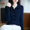 Cárdigan de Lana Fina para Mujer, Color Sólido, Cuello Polo, para Principios de Otoño, Casual y Exquisito, Versátil para el Traslado Diario de Principios de Otoño, Prenda Elegante