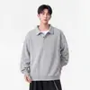 Camisa Polo de Manga Larga para Hombre Estilo Nuevo Peso Pesado Color Sólido Casual Holgada Cómoda Cuello Solapa Hombre Estilo Básico