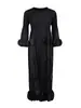 Vestido de Moda con Pliegues 2025 Nuevo Color Sólido Elegante Cuello Redondo Holgado Talla Grande Patchwork Manga Tres Cuartos Longitud Media para Mujer