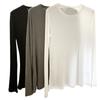 Moda de Hong Kong y Americana 26 Nuevo de Primavera Esencial de Capas Camiseta de Manga Larga de Seda de Lyocell para Mujer Capa Base de Primavera y Otoño