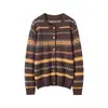 Otoño e Invierno Nuevo Estilo Cachemir Lana Nueva Moda Cárdigan de Cachemir para Mujer Cuello Redondo Versátil Jacquard Suéter Abrigo de Punto Cálido