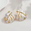 Pendientes de Acero Inoxidable con Textura de Hoja Chapados en Oro de 18K, Estilo Ins Influencer, Lujo Ligero, Pendientes de Borla de Gama Alta para Mujer