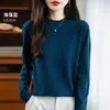 Comércio Exterior Transfronteiriço Outono e Inverno Suéter Básico de Tricô Sem Costura Gola Redonda Manga Longa Estilo Coreano na Cor Azul Pavão