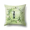 Funda de almohada de poliéster decoración de coche hojas verdes frescas 26 letras inglesas impresas funda de cojín QTB38