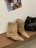Botines de punta con hebilla apilada para mujer 2026 Otoño/Invierno Gamuza Tacón grueso Botas hasta la pantorrilla Botas de jinete