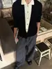 2026 Primavera Otoño Nueva Mezcla de Lana Falso Dos Piezas Tejido Unisex Cuello de Camisa Patchwork Suéter Casual