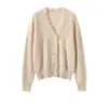 Cardigan de Tricô 100% Caxemira Pura French Consinee para Mulheres com Decote V, Renda de Franja, Casaco Suéter Elegante