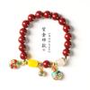 Pulsera original de la familia de las tres bestias doradas de cinabrio con doble fortuna, pulsera de la fortuna con cuentas de la suerte de arena de oro púrpura, pulsera de temperamento femenino