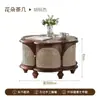 Mesa de Centro Flor de Rattan Madeira Maciça Retrô Estilo Japonês Apartamento Pequeno Casa Nórdico Cinza Antigo Madeira Cinza Simples Sala de Estar Redonda