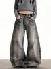 Jeans Americano Retro Tendência Moda Perna Larga Outono Inverno 2025 Cintura Alta Emagrecimento Fluido Solto Calças Compridas