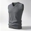 Colete de Tricô Masculino Transfronteiriço 2026 Outono Inverno Quente Sem Mangas Suéter Caimento Solto Gola V Malha