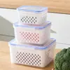 Caja de Almacenamiento para Refrigerador de Cocina Rectangular de Plástico Transparente con Canasta Drenadora Caja de Conservación Sellada para Frutas y Verduras Canasta Drenadora de Doble Capa