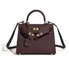 Mini Bolsa Kelly em Amarelo Frango Couro Genuíno para Mulheres, Bolsa Versátil com um Novo Toque de Luxo, Bolsa de Mão, Ombro e Transversal, Atacado do Fabricante