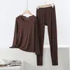 Roupa Térmica Modal Feminina Outono e Inverno Fina Tamanho Grande Camada Base Conjunto de Duas Peças Top e Calça