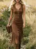Vestido sem mangas justo com franjas na barra, estilo western de cowgirl, tamanho europeu e americano, site independente da Amazon, vintage
