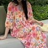 Bata de noche Laiqufeng anti-granos talla extra algodón seda, vestido morado para mujer, vestido largo casual de verano, adelgazante para mujeres de talla grande
