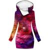 Suéter con capucha popular de Amazon para mujer, falda de suéter de otoño, top pullover de moda con estampado de galaxia digital 3D